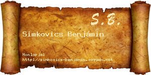 Simkovics Benjámin névjegykártya